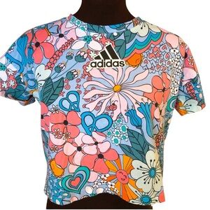 Adidas Floral Print Cropped Tee
